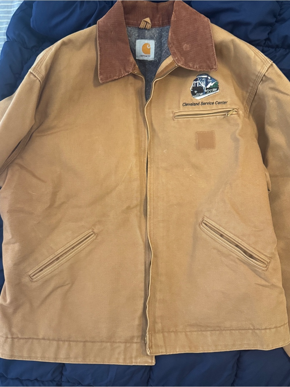 Men’s 90s Detroit Carhartt Coat embroidered & corduroy Collar READ DESCRIPTION!!